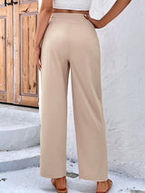 Women's Solid Color Cropped Tie Waist Pants
