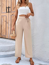 Women's Solid Color Cropped Tie Waist Pants