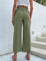Women's Solid Color Belted Crop Wide-leg Pants