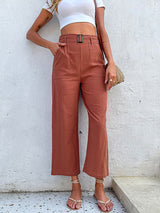 Women's Solid Color Belted Crop Wide-leg Pants