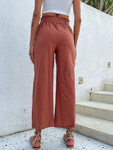 Women's Solid Color Belted Crop Wide-leg Pants