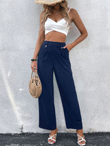 Women's Solid Color Wide Leg Linen Pants