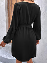 Women's Solid Color V-neck Button Waist Tie Maxi Dress