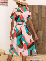 Summer new elegant casual vacation V-neck floral print short-sleeved dress