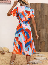 Summer new elegant casual vacation V-neck floral print short-sleeved dress
