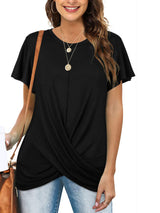 Women's Solid Color Twist Front Crewneck T-shirt