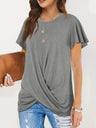 Women's Solid Color Twist Front Crewneck T-shirt