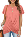 Women's Solid Color Twist Front Crewneck T-shirt