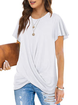 Women's Solid Color Twist Front Crewneck T-shirt