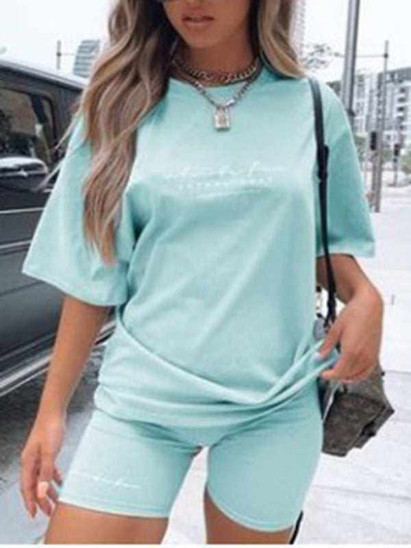 Women's Solid Color Double Dry T-shirt And Matching Shorts
