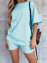 Women's Solid Color Double Dry T-shirt And Matching Shorts