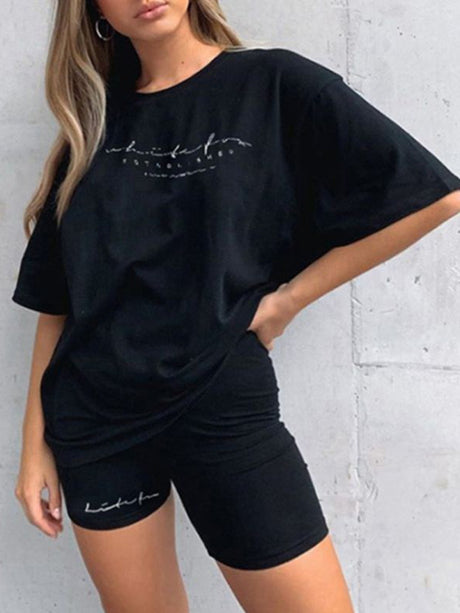 Women's Solid Color Double Dry T-shirt And Matching Shorts