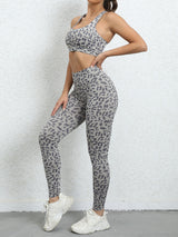 Women's Leopard Print Balance Compression Racerback Crop Top And High-waist Pants