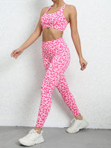 Women's Leopard Print Balance Compression Racerback Crop Top And High-waist Pants