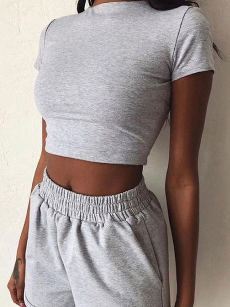 Women's Solid Color tee & Elastic Waist Shorts