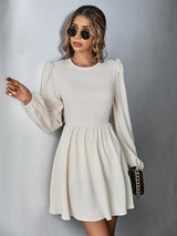 Women's Solid Color Lace-up Back Puff Long Sleeve Mini Dress