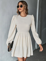 Women's Solid Color Lace-up Back Puff Long Sleeve Mini Dress