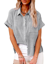 Women's Solid Color Short Sleeve Button-front Top
