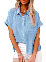 Women's Solid Color Short Sleeve Button-front Top
