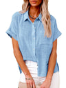 Women's Solid Color Short Sleeve Button-front Top