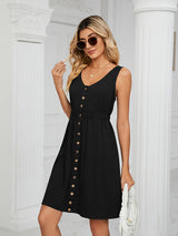 Women's Solid Color Button Front Detail A-line Mini Dress