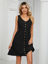 Women's Solid Color Button Front Detail A-line Mini Dress