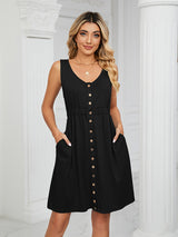Women's Solid Color Button Front Detail A-line Mini Dress
