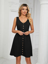 Women's Solid Color Button Front Detail A-line Mini Dress