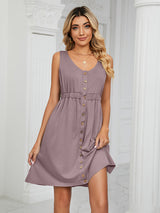 Women's Solid Color Button Front Detail A-line Mini Dress