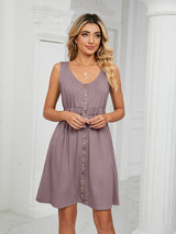 Women's Solid Color Button Front Detail A-line Mini Dress