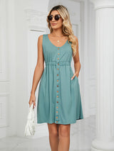 Women's Solid Color Button Front Detail A-line Mini Dress
