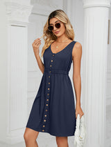 Women's Solid Color Button Front Detail A-line Mini Dress