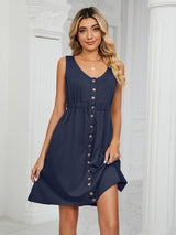 Women's Solid Color Button Front Detail A-line Mini Dress