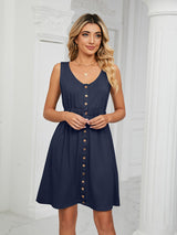 Women's Solid Color Button Front Detail A-line Mini Dress