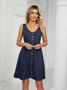 Women's Solid Color Button Front Detail A-line Mini Dress