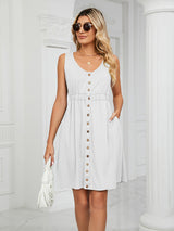 Women's Solid Color Button Front Detail A-line Mini Dress
