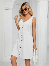 Women's Solid Color Button Front Detail A-line Mini Dress