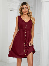 Women's Solid Color Button Front Detail A-line Mini Dress