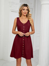 Women's Solid Color Button Front Detail A-line Mini Dress