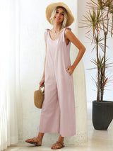 Women's Solid Color Tie Shoulder Jumpsuit