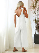 Women's Solid Color Tie Shoulder Jumpsuit