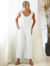Women's Solid Color Tie Shoulder Jumpsuit