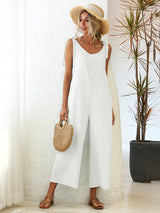 Women's Solid Color Tie Shoulder Jumpsuit
