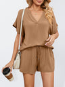 Women's Solid Color Short Sleeve V-neck T-shirt And Shorts