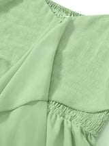 Women's spring and summer V-neck solid color waist short-sleeved dress