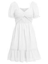 Women's spring and summer V-neck solid color waist short-sleeved dress