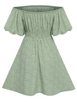 Casual women's European and American one-shoulder print waist dress
