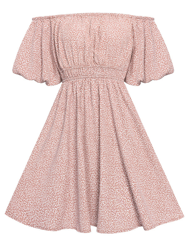 Casual women's European and American one-shoulder print waist dress
