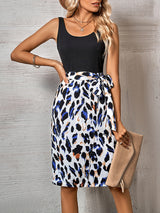 Casual New Ladies Fashion Round Neck Stitching Printed Sleeveless Dress