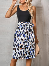 Casual New Ladies Fashion Round Neck Stitching Printed Sleeveless Dress